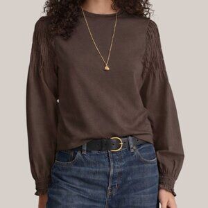 MADEWELL Smocked Long-Sleeve Tee Black Walnut Women's Medium